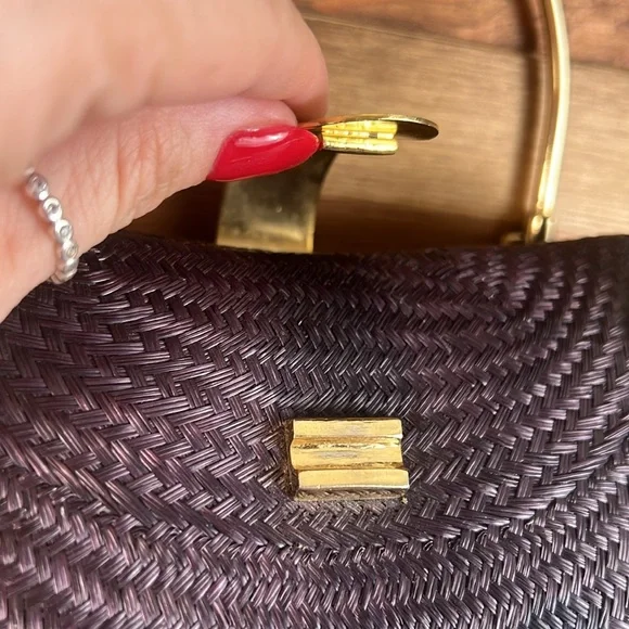 Desenyo Buntal hard form mini clutch handbag purple w/gold color accents - Picture 10 of 13